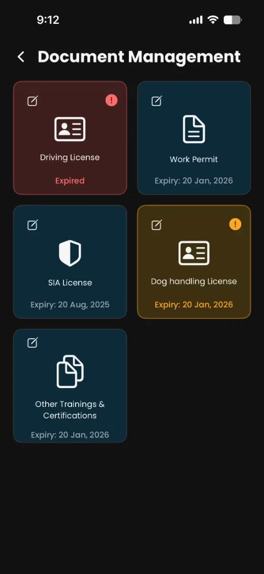 DayOps app: officer SIA compliance profile
