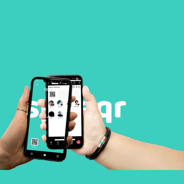 Two phones joining a Speeqr meeting by scanning a QR code